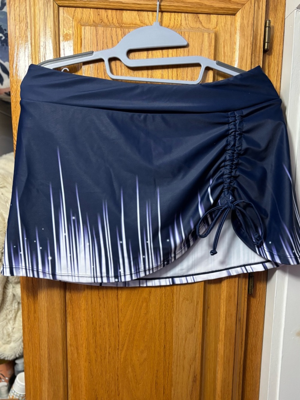 Women's Navy Blue Swim Skirt with Side Ruched Detail with Tie